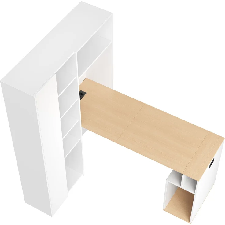 ZUBALIYA Klappbarer Schreibtisch mit Ablagen –2-in-1-Bücherregal und Schreibtisch, klappbar, mit Steckdose und USB-Anschluss, höhenverstellbare Ablagen, Kippschutz, weiß-Schreibtisch,Eck-Schreibtisch –links – Bild 16