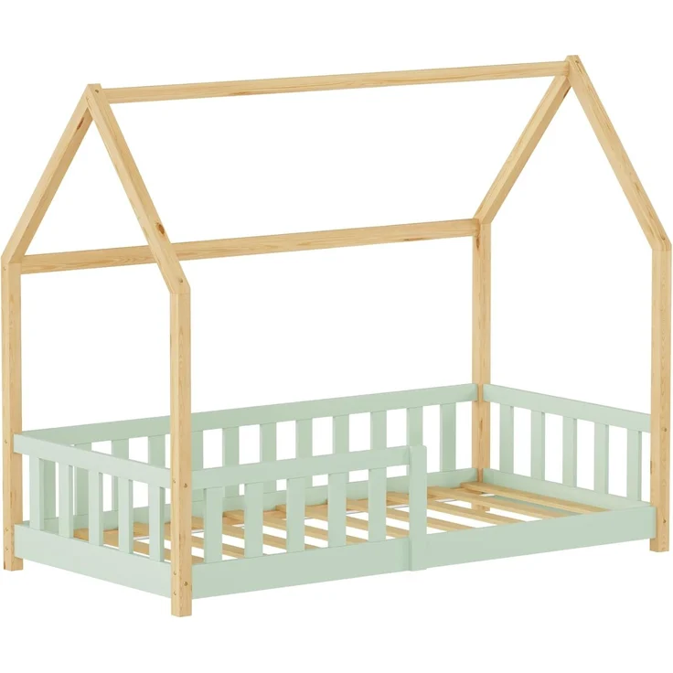Hausbett Hesel mit Rausfallschutz 80x160 cm Mintgrün/Natur [en. casa] – Bild 3