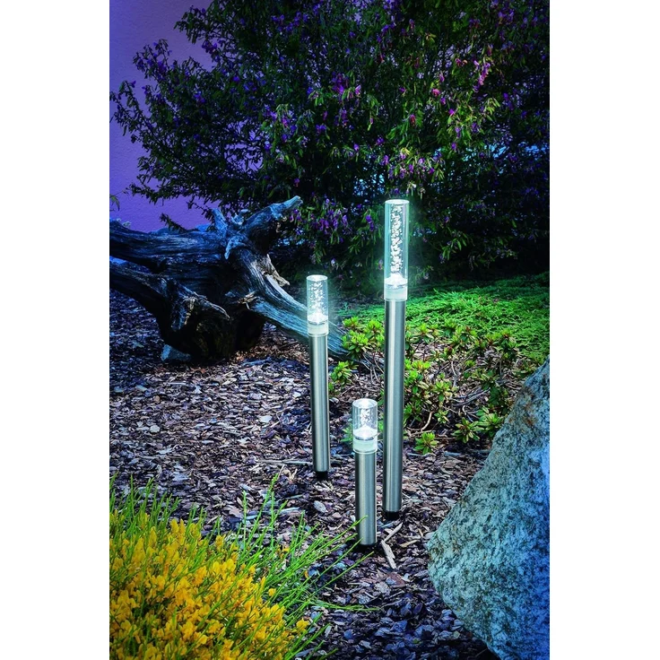 Solar LED Leuchtstäbe Trio Sticks, 3er Set, Luftblasen, Akku, Gartenstecker, Außenleuchte, Wegeleuchte, Gartenleuchte, Pfostenleuchte, kaltweiß, Edelstahl, Metall, IP44, outdoor, außen, 102600 – Bild 2