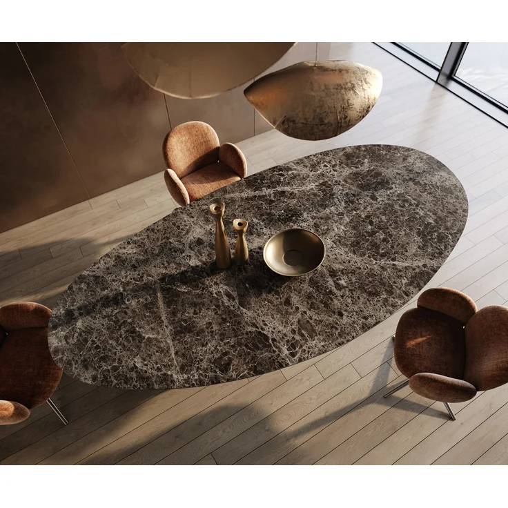 Esstisch Edge Oval 315x150 cm Keramik Emperador Extra Lucidato Dunkelbraun W-Gestell Metall Effektfinish Titan – Bild 4