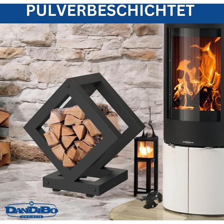 DanDiBo Kaminholzregal Innen Metall Schwarz Würfel Quadratisch 96606 Brennholzregal Holzaufbewahrung Kaminholzständer Feuerholzregal – Bild 3