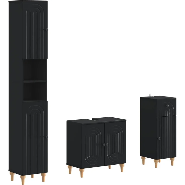 vidaXL 3-teiliges Badezimmer-Schranksystem ALKMAAR Schwarz 3417829 – Bild 2