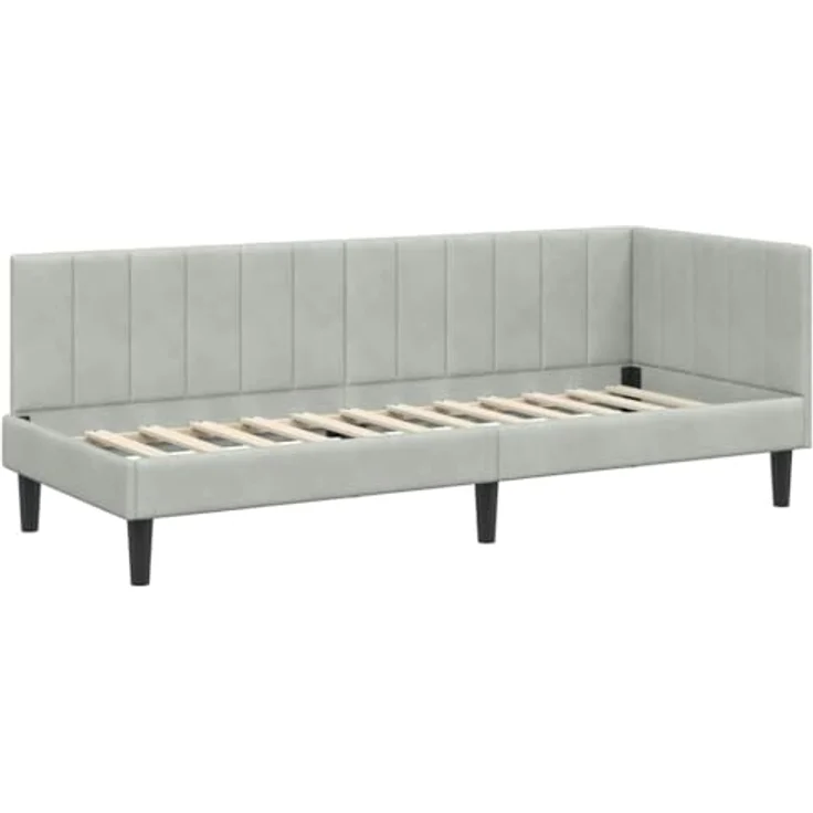 vidaXL Eckbettgestell mit Kopfteil Hellgrau 80 cm x 200 cm Samt 42016328 – Bild 9