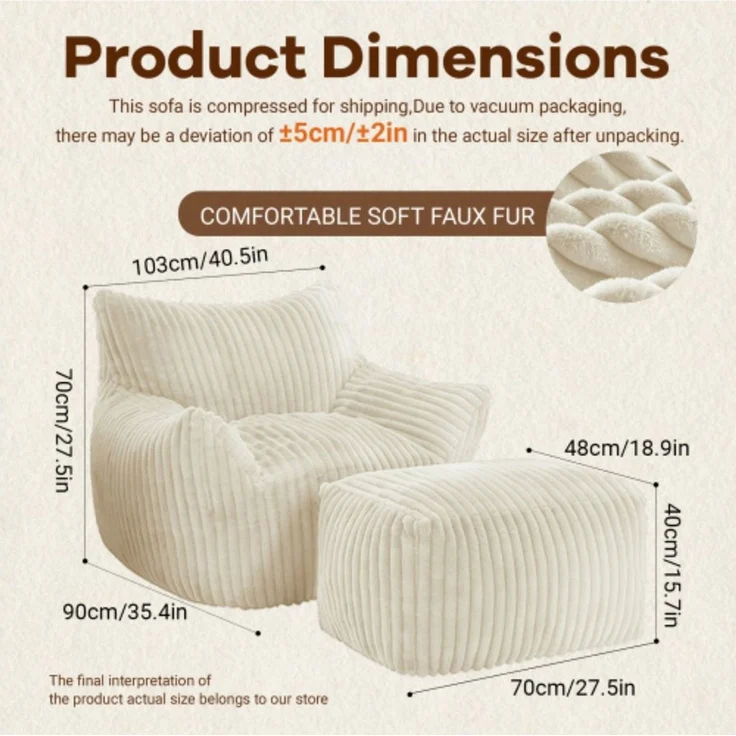 ANYSUN Relaxsessel mit Hocker, ergonomischer Sitzkomfort & weiche Polsterung, 100 × 90 × 70 cm, ideal für Wohnzimmer, Leseecke & Schlafzimmer – Bild 2