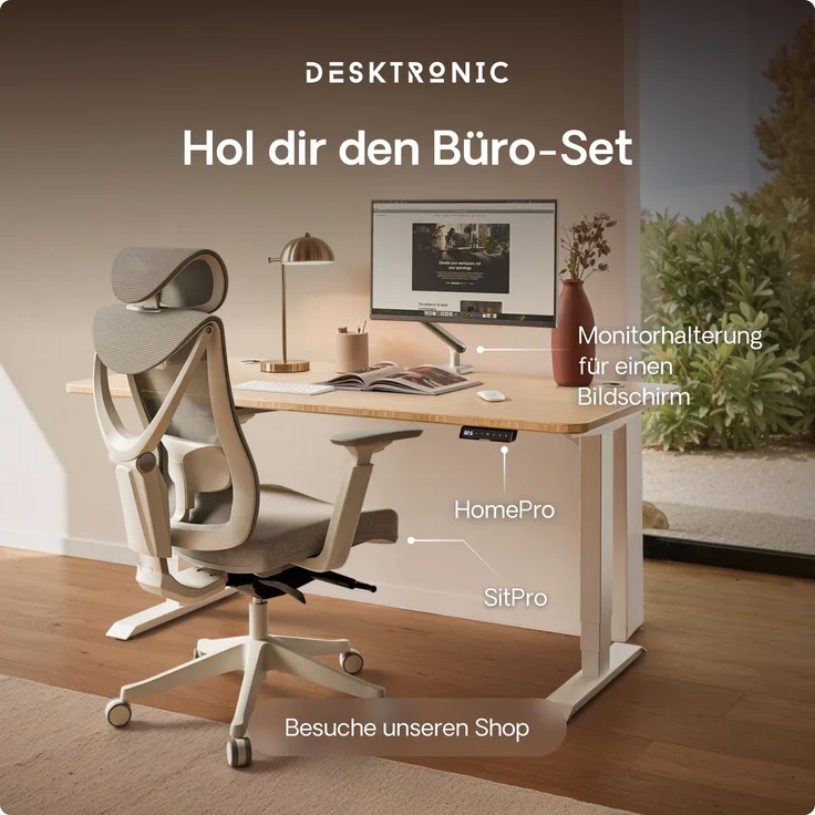 Desktronic HomePro Elektrisch höhenverstellbarer Schreibtisch 120x60cm Bambus/Weiß mit Memory-Funktion, Anti-Kollisions Technologie, USB-A und USB-C-Ladeanschlüssen – Bild 9