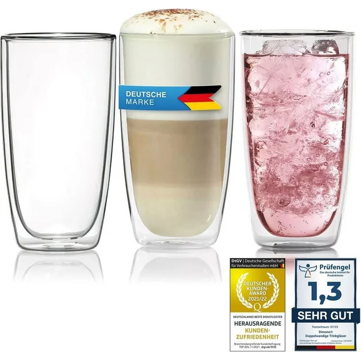Dimono Latte-Macchiato-Tasse Doppelwandiges Trinkglas 450ml – Latte-Macchiato-Glas Borosilikat Set, 1-tlg, Borosilikat-Glas, Wasser- Longdrink- & Cocktailgläser – Bild 2