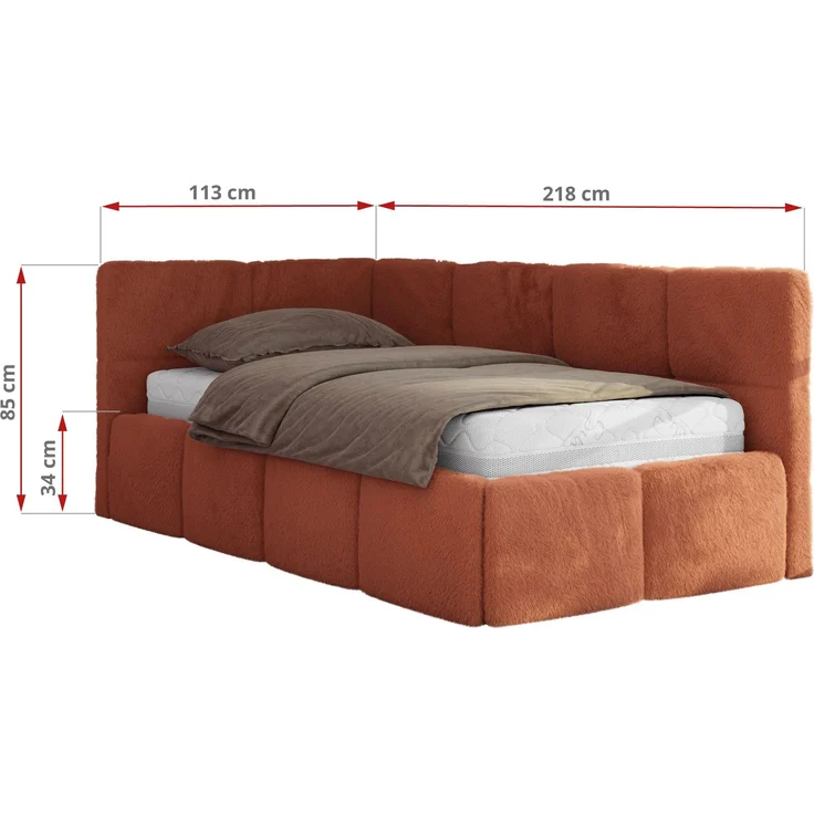 Jugendbett 90x200 ARVO Polsterbett mit Bettkasten, Stauraum & Gasdruckfeder, Modernes Design mit Kopfteil, Foam Matratze - Orange Plüsch - MIRO LUX - Rechts Seite – Bild 3
