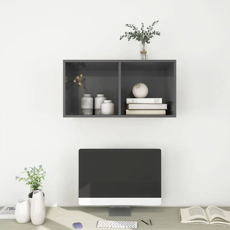 TV-Wandschrank, TV-Hängeboard Fernsehschrank Hochglanz-Grau 37x37x72 cm Holzwerkstoff – Bild 7