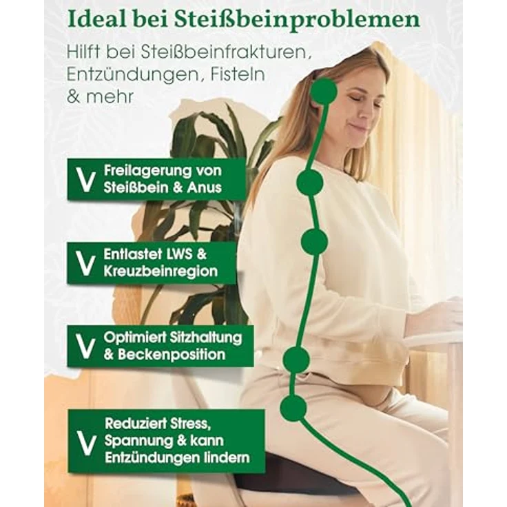 VitaL Kissen® Orthopädisches Steißbeinkissen schwarz 8 cm – Ergonomisches Keilkissen für Stuhl & Auto, schmerzlindern, rutschfest, ideal für Büro & Reisen – Bild 3