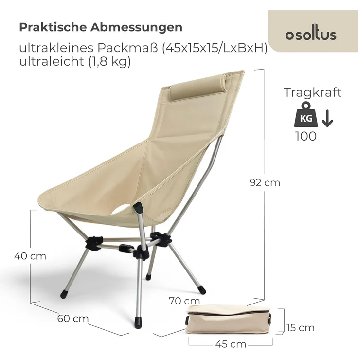 osoltus ultraleichter Faltstuhl Klappstuhl Campingstuhl Strandsessel Nordkap – Bild 2