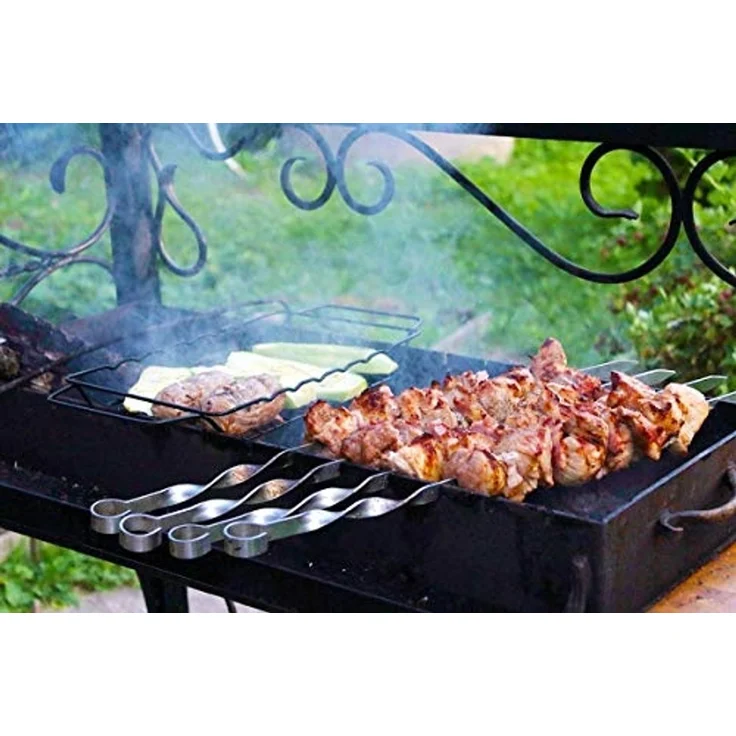 Praknu Grillspieß 12 Grillspieße Schaschlikspieße 40cm - Edelstahl Gehärtet (Set, 12-St, 12 Metallspieße aus Edelstahl rostfrei), aus Edelstahl 40cm, Fleischspieße für BBQ & Grill, Kebab Spieße – Bild 2