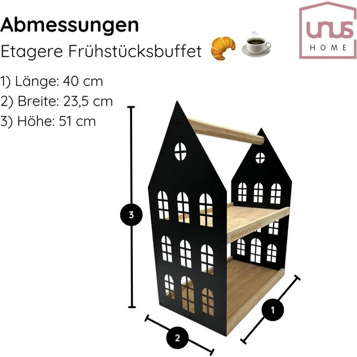 UNUS HOME Etagere Frühstücksbuffet Etagere, (schwarz aus Metall und Holz), Frühstücksregal Frühstücksbuffet Serviertablett Buffet – Bild 3