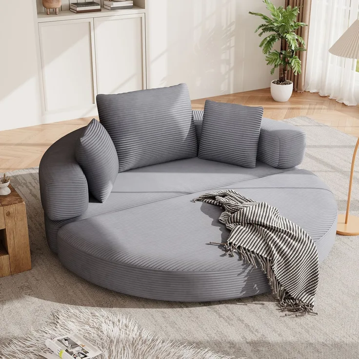 2-Sitzer Schlafsofa B 173 x T 88 x H 60 cm, aus Cord in Grau, ausklappbar zum Bett