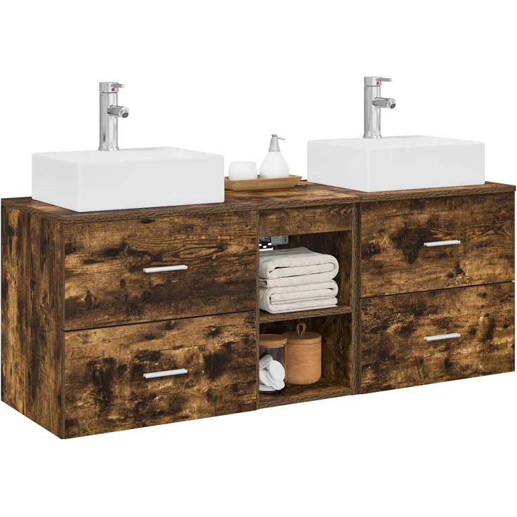 vidaXL Badezimmerschrank-Set 3 stk. Geräucherte Eiche 3405839 – Bild 3