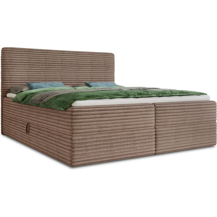 Boxspringbett Mollo mit 2 Bettkästen, Doppelbett mit Bonell-Matratze und Topper, Polsterbett in weichem Cordstoff, Bett, Bettgestell für Schlafzimmer (Braun (Tilia 17), 140 x 200 cm) – Bild 2