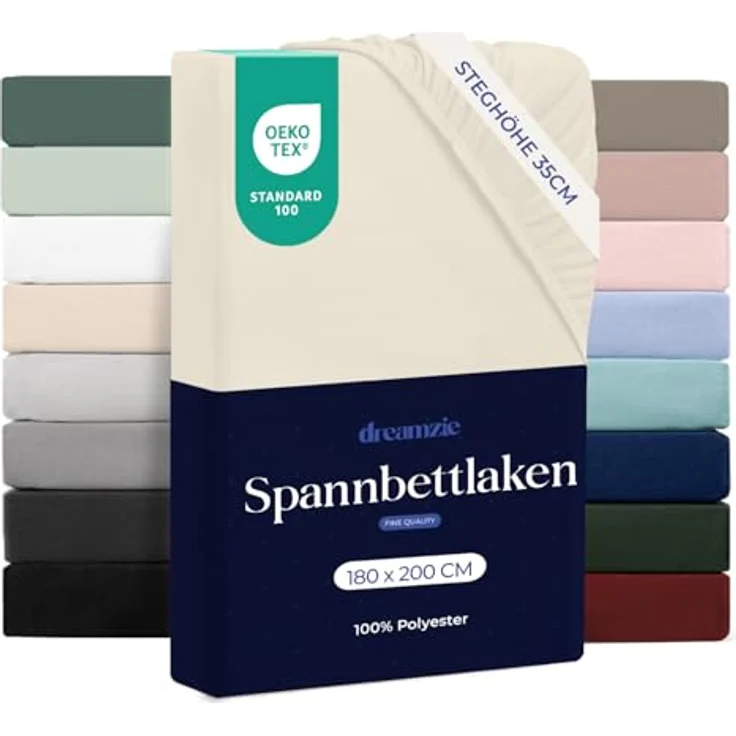 Dreamzie Spannbetttlaken 180x200 cm - Hoher Steg bis 33 cm - 100% Mikrofaser - Beige - Schadstoffgeprüft (Oeko TEX), Bettlaken mit Gummizug – Bild 2