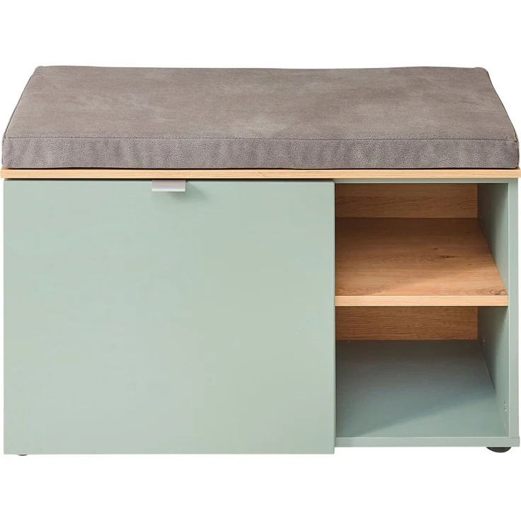 Stella Trading BARI Schuhbank in Schilfgrün, Artisan Eiche Optik FSC-Zertifiziert - Moderne Sitzbank mit Stauraum für Ihren Flur - 78 x 50 x 38 cm (B/H/T) – Bild 3
