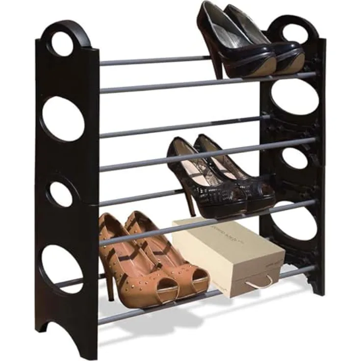 Avilia Schuhregal mit 4 Ablagen für 12 Paar Schuhe - Schuhregal für Schlafzimmer und Flur, aus Metall und Kunststoff, 64 x 58 x 20 cm, Schwarz