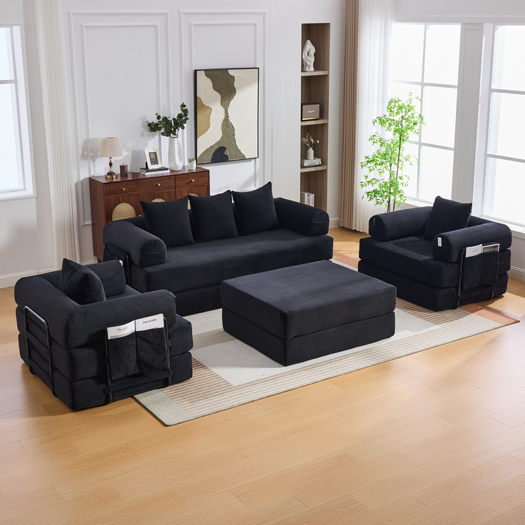 ZUBALIYA Ecksofa 94x67 cm, mit Ablageflächen, mit Cordbezug, mit breiten Armlehnen, modular aufgebaut, mit Schaumstoffpolsterung – Bild 15