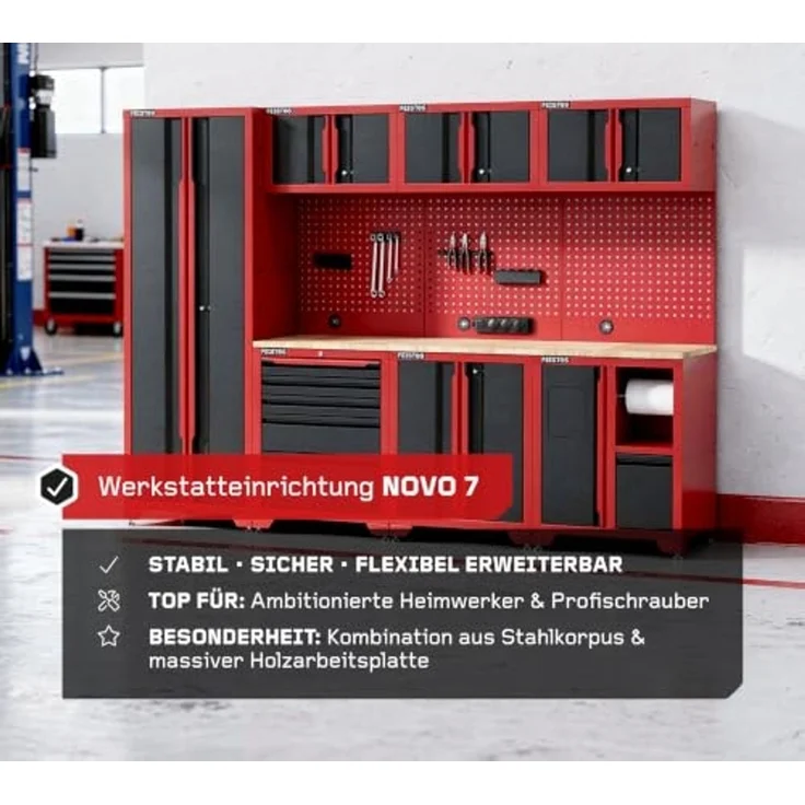 Feistos Werkstatteinrichtung "Juno 23", schwarz/rot, 264 x 46 x 198 cm (B x T x H),1 Hochschrank – Bild 3