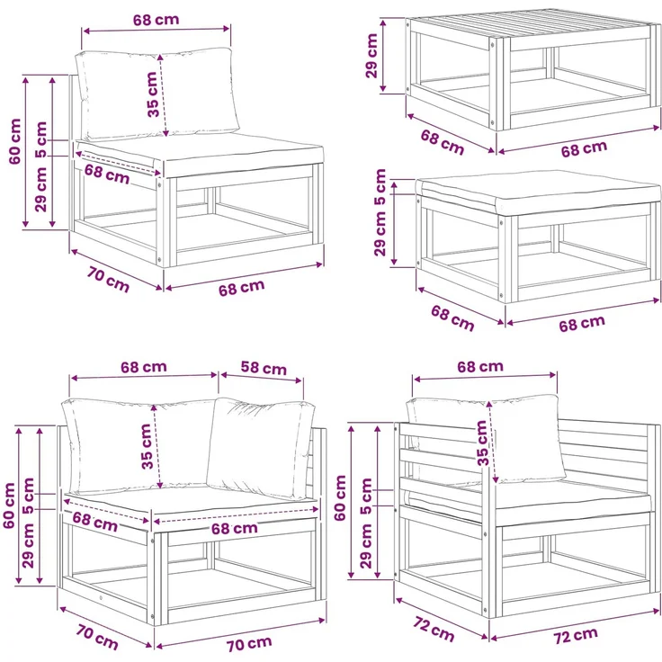 vidaXL Sofa-Set 12 stk. Natur Massivholz Akazie 3417232 – Bild 9
