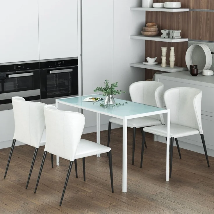Esstisch 120 x 60 x 75 cm, rechteckig, gehärtetes Glas & Metallgestell, Weiß – Bild 1