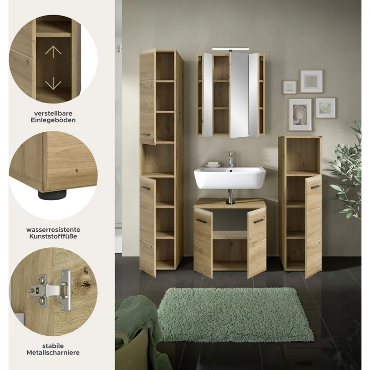 Badkombination (B/H/T: 150x185x46 cm) in Artisan Oak Nachbildung und Artisan Oak Nachbildung – Bild 6