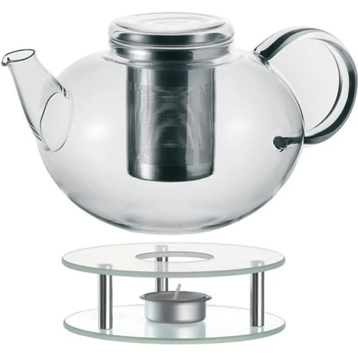 Leonardo Moon Set, Teekanne + Stövchen, Teewärmer, Tee Kanne, Metall-Einsatz für Losen Tee, Glas, 2 L, 14666