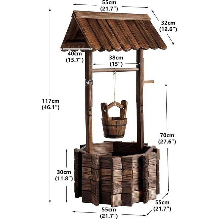 AOXUN Pflanzkübel Wunschbrunnen Pflanzkübel Holz, Pflanzständer (1 St), Wetterfest & Stabil, Ideal für Blumen & Kräuter im Garten, Ø55 cm – Bild 2