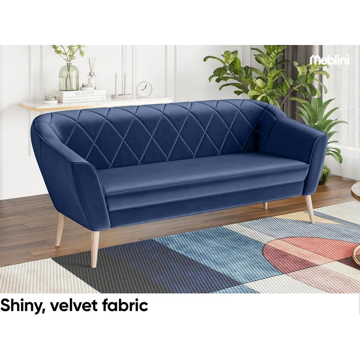 MEBLINI Sofa-Set GISELA 3+2+1 - Blau Samt - für Wohnzimmer - Mini Lounge für sechs Personen - Küchensofa - Sofa Klein - Sitzgarnitur - Polstergarnitur - Sofagarnituren – Bild 4
