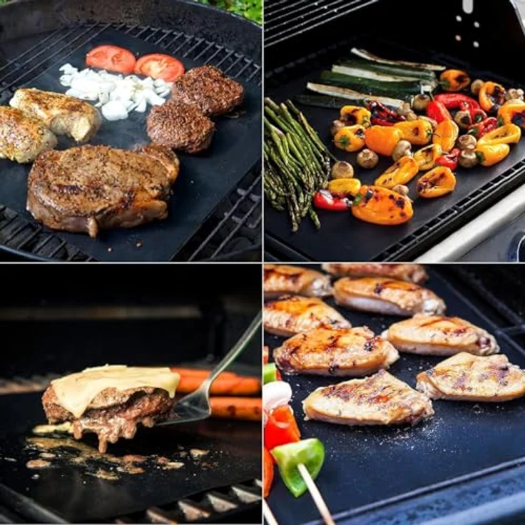EXTSUD BBQ Grillmatte für gasgrill, 5er Set Fiberglas BBQ Grillmatten Backmatte 40x32.5 cm Grillfolie Wiederverwendbare Backpapier Grillplatte Grillzubehör für Kohle, Gas und Weber Style Grills – Bild 5