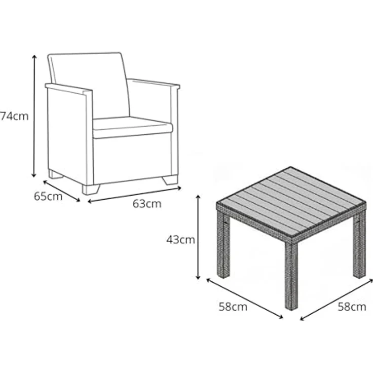 Keter Emma Balcony Gartenmöbel-Set aus Rattan mit 2 Sesseln und Tisch, Graphit – Bild 11