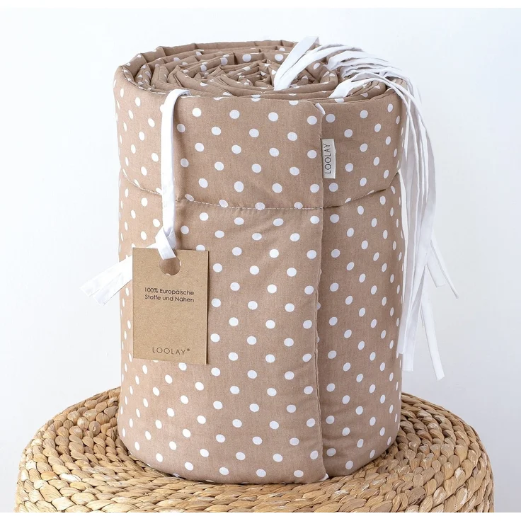 Loolay Bettnestchen Taupe BRAUN Punkte Bettumrandung Babybett 420, 360, 210, 180 x 30cm, (Babynestchen Bettsprossen Kopfschutz Baby Ausstattung Neugeborene Premium GECHENK, 100% Baumwolle Babybett Bettschutzgitter Umrandung), LOOLAY® - 100% Europäische... – Bild 3