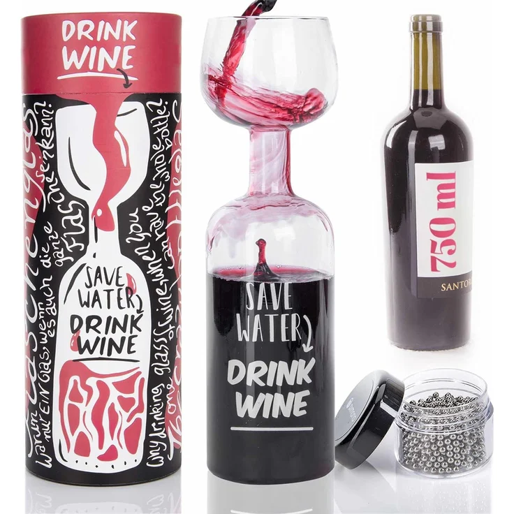 Dimono Rotweinglas XXL Rotweinglas–750ml Weinglas-Set für Abendessen, Partys & Geschenke, Glas, Weinflaschen Glas 750 ml mit Reinigungskugeln – Bild 9