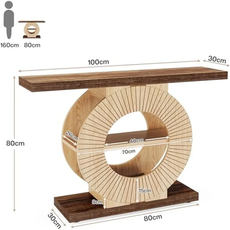 LITTLE TREE Konsolentisch mit 3 Regalen, 100 cm Landhausstil Flurtisch – Massivholz Eingangstisch mit Stauraum für Wohnzimmer, Flur & Schlafzimmer – Bild 3