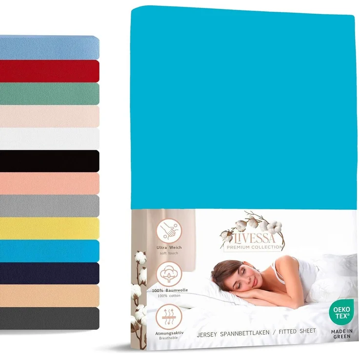 livessa Spannbettlaken Jersey Spannbettlaken 100% Baumwolle – Atmungsaktiv -Weich, Jersey, Gummizug: Rundumgummizug, In 9 Größen und vielen Farben erhältlich – Bild 1