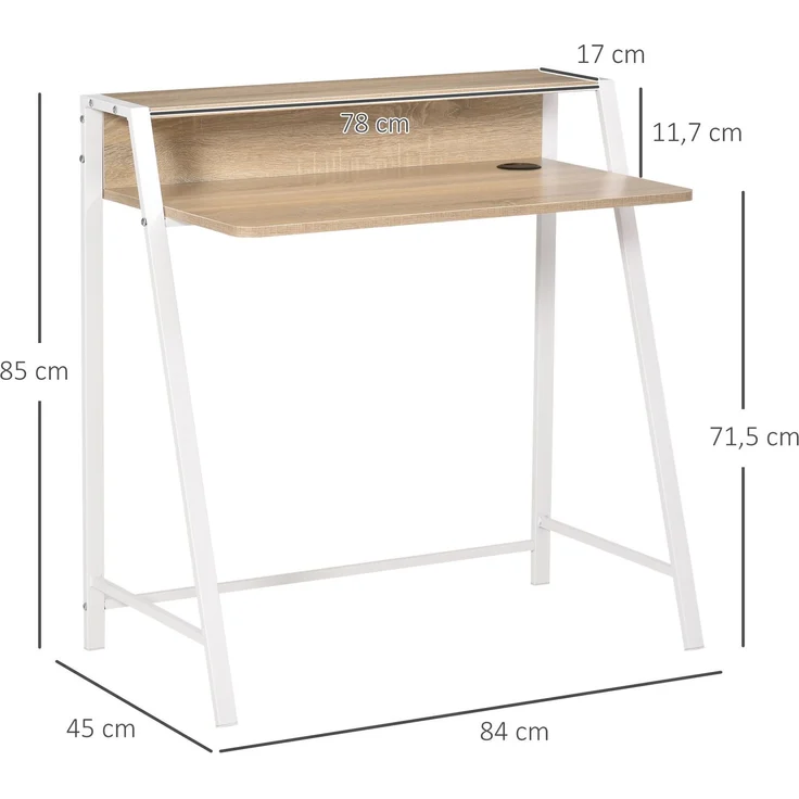 Schreibtisch mit Ablagefach & Kabeldurchlass, 84x45x85 cm, Weiß – Bild 3