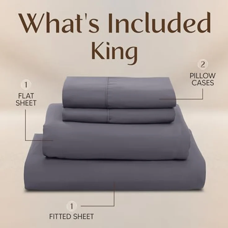 Utopia Bedding Bettwäsche-Set für King-Size-Bett, 4-teilig, gebürstete Mikrofaser, schrumpft und lichtbeständig, pflegeleicht (King-Size-Bett, Grau) – Bild 4