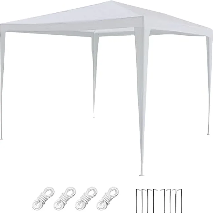 CEPEWA Partyzelt Pavillon 3x2,6x3m weiß, PE Plane 90g/m² mit 4 Seilen und 8 Heringen