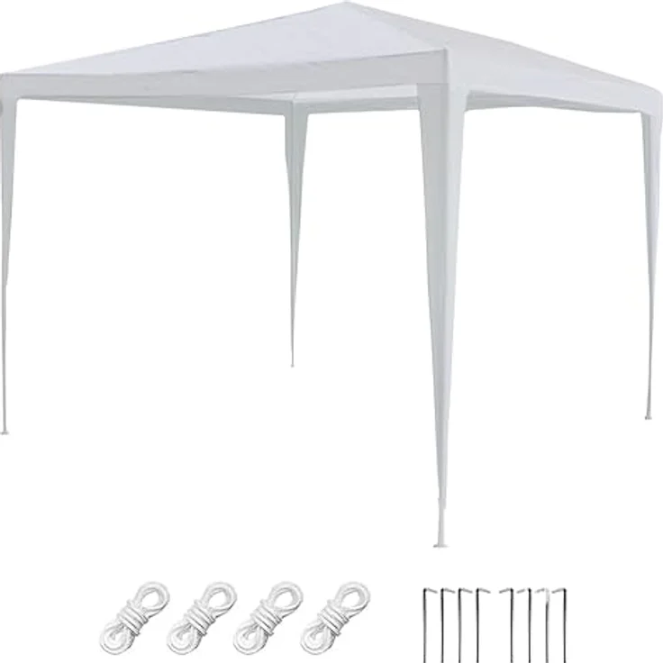 CEPEWA Partyzelt Pavillon 3x2,6x3m weiß, PE Plane 90g/m² mit 4 Seilen und 8 Heringen – Bild 1