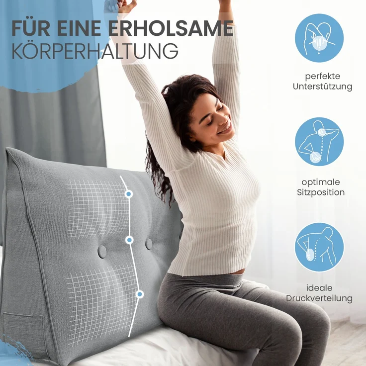 ELONEO Rückenkissen Bett- und Rückenstützkissen >Grau< 90cm – Bild 3
