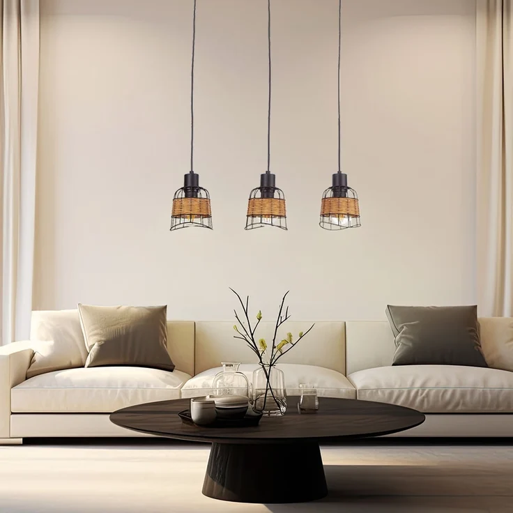 Hängeleuchte, Käfig-Design, Metall, Rattan, B 57 cm – Bild 4