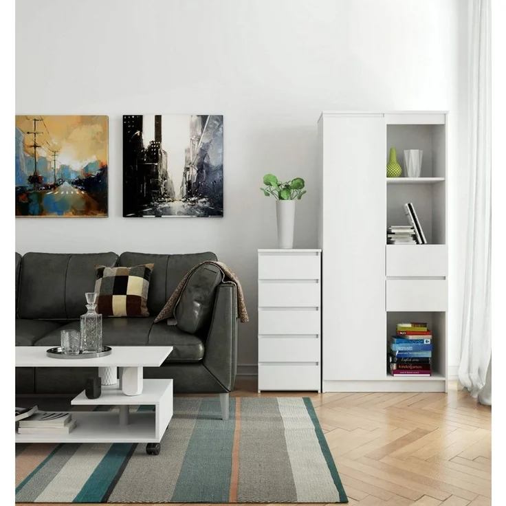 Home Collective Kommode 40 cm breit Holz Highboard Sideboard für Flur Schlafzimmer Wohnzimmer (Mehrzweckschrank Schrank schmal Kommode Schlafzimmer mit Schubladen), Kinderzimmer Organizer, 92 cm hoch mit 5 Schubladen weiß – Bild 3