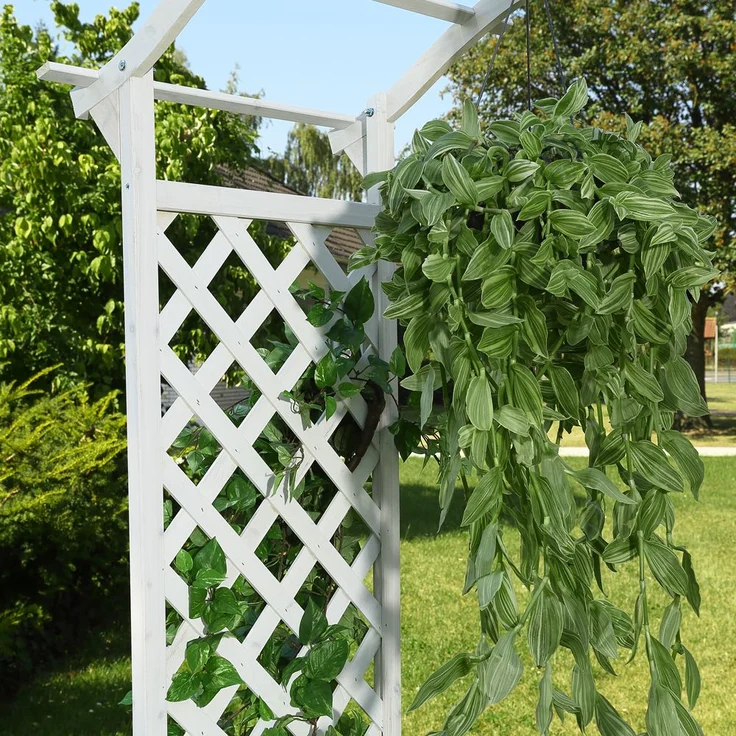 Rosenbogen Weiß mit Türen Spalier Rankhilfegitter Holz Pergola Garten Torbogen – Bild 6