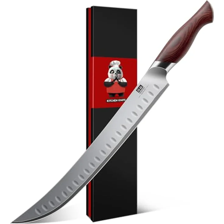 SHAN ZU Fleischmesser 30cm, Japanisches Tranchiermesser für Fleisch & Schinken, Metzgermesser mit 10 CR15Mov hoher Kohlenstoff -Edelstahl -Scharfe und ergonomische Pakkawood -Griff - Okinawa -Serie – Bild 2