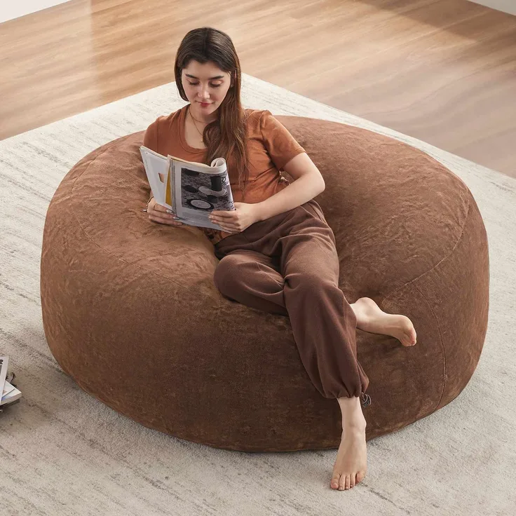 5FT Sitzsack,Sitzsackstuhl, Sofa für Erwachsene,weicher und bequemer Lesestuhl,geeignet für Schlafzimmer, Balkone und andere Orte--Kaffee--120x120x60cm--YOUDENOVA