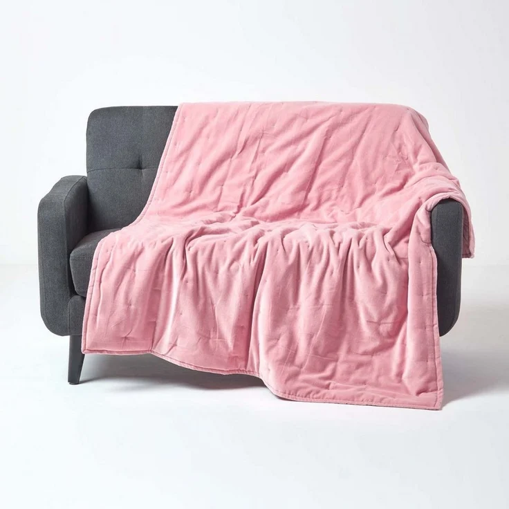 Plaid Wattierte Tagesdecke aus Samt, rosa, 125 x 150 cm, Homescapes – Bild 1