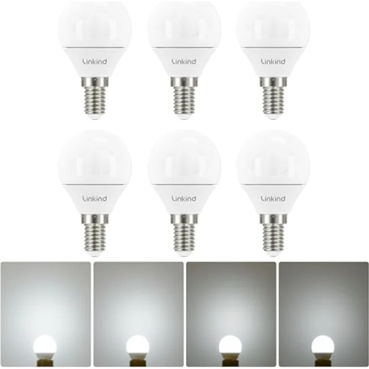 Linkind E14 Dimmbar Led 4.5W Golf Ball P45/ G45 Lampe, ersetzt 40 Watt, 5000K Tageslicht-Weiß E14 Leuchtmittel 500LM, 6 Stück – Bild 2