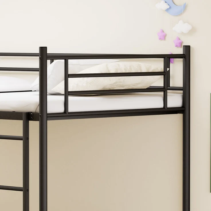 Etagenbett 90×190 cm mit Absturzsicherung und Leiter, Metall, Schwarz, ohne Matratze – Bild 10