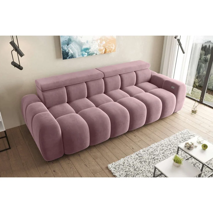 99rooms Alessio Bigsofa Velours TIFFANY Rosa mit Sitztiefenverstellung – Bild 2